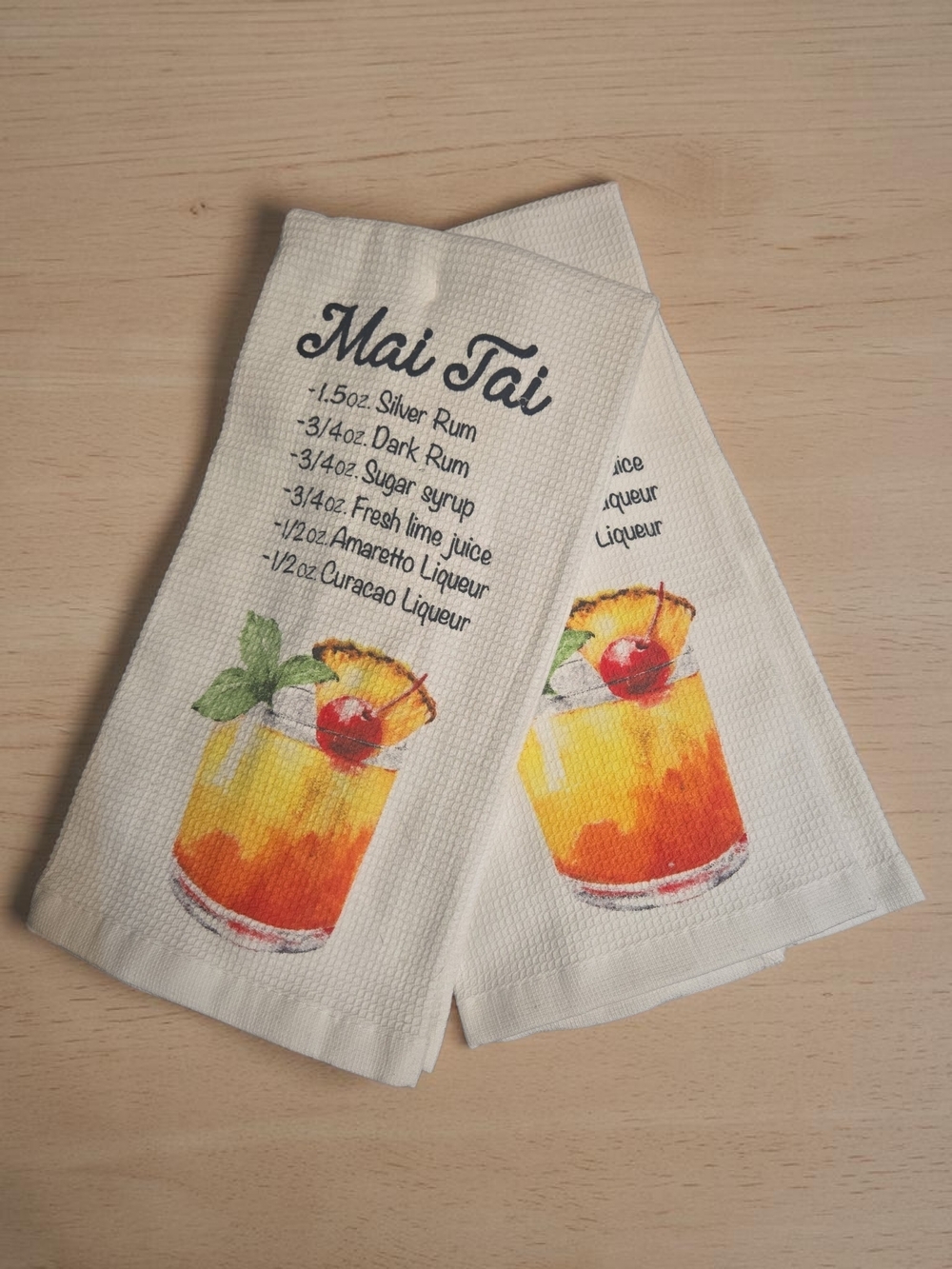 Mai Tai Cocktail Kitchen Towel - White with Yellow and Orange Print